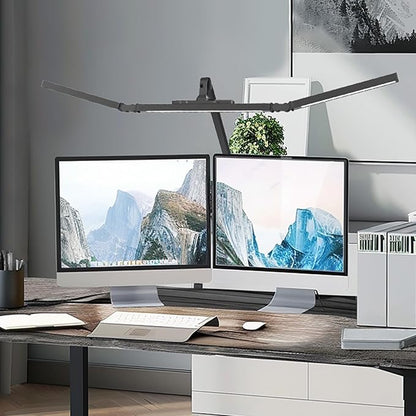 Led Desk Lamp for Home Office, Ultra Bright Touch-Dimming Architect Table Lamp with Clamp, 24W Adjustable Foldable Three Swing Arm Eyecare Led Desk Light with Infrared Sensor-Black