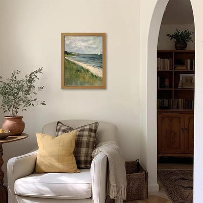 CXQILVER Framed Vintage Coastal Wall Art, Rustic Beach Seascape Sailboats Canvas Wall Decor Ocean Landscape Painting Picture for Coastal Cottage Living Room Bedroom Bathroom Decor 16x24 Inch