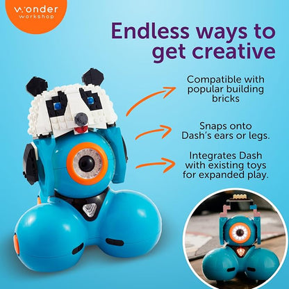 Wonder Workshop Dash Robot Wonder Pack – Coding Educational Bundle for Kids 6+ – Free STEM Apps with Instructional Videos - Launcher Toy, Sketch Kit Drawing, Gripper Building