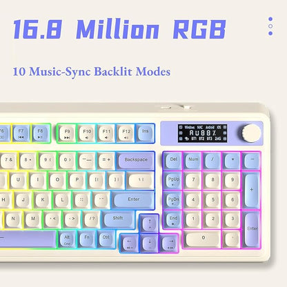 AULA S99 Pro Wireless Keyboard, Gaming Keyboards Media Knob Custom RGB Backlit, 3-Modes BT/2.4G/USB-C Membrane Cute Creamy Keyboard for Windows/MAC/PC Gamer - Blue White