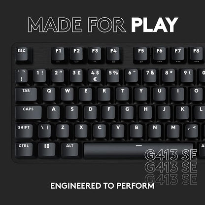 Logitech G413 SE Full-Size Mechanical Gaming Keyboard - Black | Backlit, anti-ghosting, compatible with Windows and macOS, aluminum material