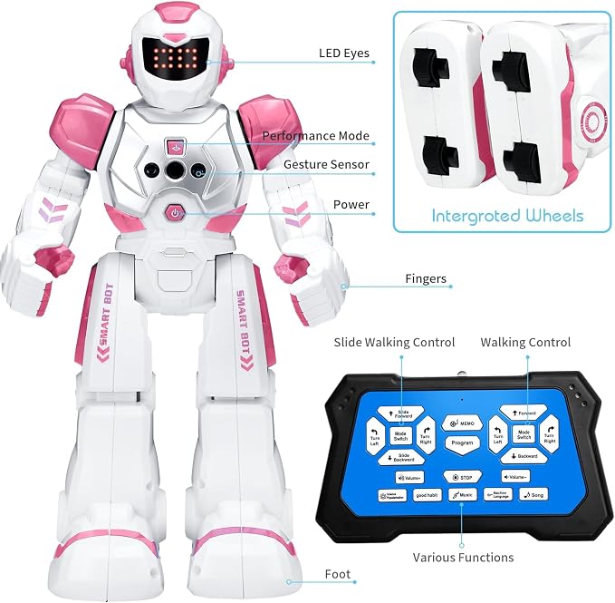KingsDragon Robots Toy for Kids, RC Gesture Sensing Toy, Interactive Walking Singing Dancing Robot Birthday Presents for Boys Girls Age 6 7 8 9 Years Old,Pink