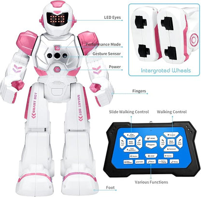 KingsDragon Robots Toy for Kids, RC Gesture Sensing Toy, Interactive Walking Singing Dancing Robot Birthday Presents for Boys Girls Age 6 7 8 9 Years Old,Pink