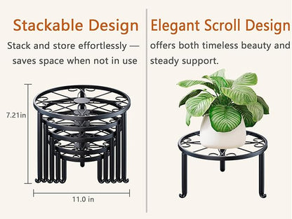 5 Pack Metal Potted Plant Stand Small Short Flower Pot Holder for Multiple Plants Indoor Anti-Rust Plant Pot Rack Shelf Round Plant Holder for Home Garden