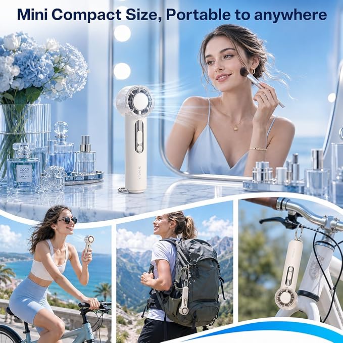 TORRAS COOLiFY iva Handheld Fan with Ice Cooler, [Chill by 50°F], 0-100 Adjustable Speed, Super Mini Powerful Portable Fan 4900mAh Rechargeable, Hand Fans for Travel Essentials,Mothers Day Gifts,Ivory