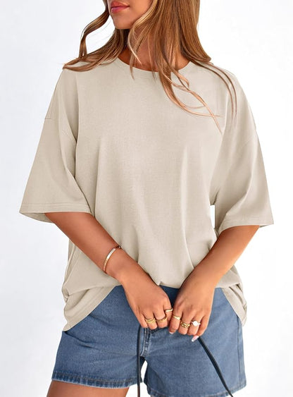 PRETTYGARDEN Womens 2026 Spring Going Out Tops Casual Short Sleeve Crewneck Loose Fit Basic Oversized T Shirts Summer Outfits