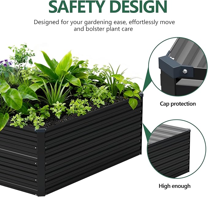 Vengarus 8x4x2FT Galvanized Raised Garden Bed Kit, Large Rectangle Elevated Planter for Vegetables, Flowers, Herbs and Succulents - 479 Gallon Capacity,Black