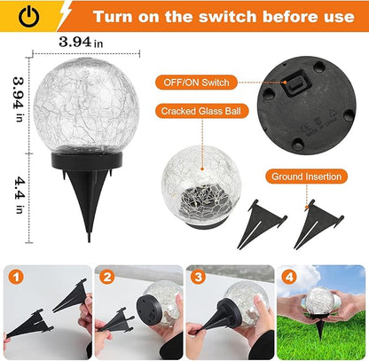 Solar Globe Lights Outdoor Waterproof-Solar Balls-Solar Garden Lights-Orbs for Outside 4 Pack Cracked Glass Ball for Lawn Patio Yard Backyard Decorations