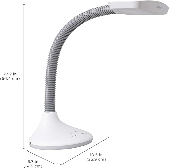 Verilux® SmartLight Full Spectrum LED Desk Lamp with Adjustable Brightness, Flexible Gooseneck and Integrated USB Charging Port - Reduces Eye Strain and Fatigue - Ideal for Readers, Artists, Crafters