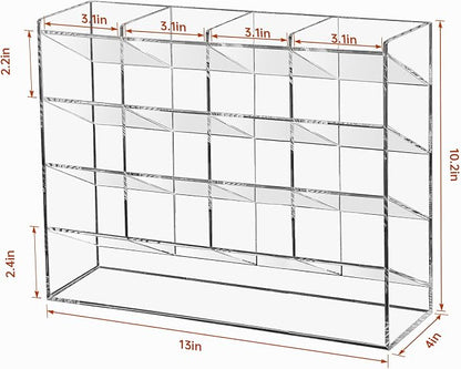 BEYGORM Acrylic Vertical Marker Organizer for 200 Markers, Desk Orgaizer | 17 Compartments Clear Angled Pen & Pencil Holder, Large Stationery & Art Supply Storage for School (13 x 10.2 x 4 Inch)