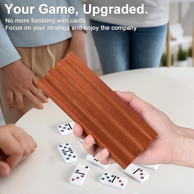 Soulchen Walnut Wood Color Wooden Domino Racks Set of 8, Wood Domino Tiles Trays Holders Organizer for Mexican Train Classic Board Accessories, Dominoes Not Included (7.1 x 2.8 Inch)