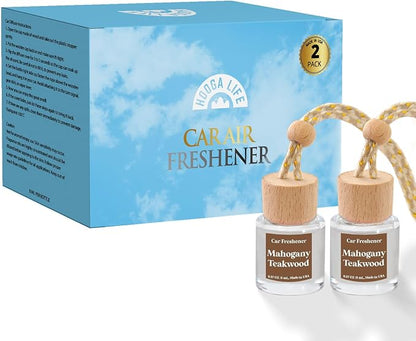HoogaLife Car Air Freshener Diffuser 2 Pack Hanging Mahogany Teakwood Car Air Freshener for Women 45+ Days Long Lasting Fragrance Made in USA