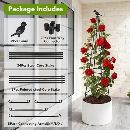 2 Pack Garden Trellis for Climbing Plants Outdoors, 70inch Tower Obelisk Trellis for Potted Climbing Plants, Plant Support for Potted Flowers, Roses, Tomatoes, Cucumbers & Vegetables