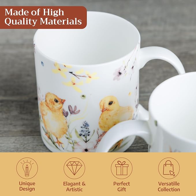 Maison d' Hermine Coffee Mug with Handles Tea Cups (12 Ounce, Pack of 1) | Fine Bone China Coffee Mugs for Hot Beverages Cappuccino Latte Home Restaurant Hotel Spring Summer -Easter Zest - Chicks