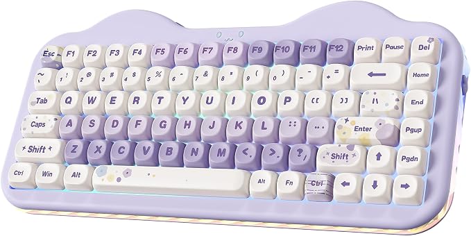 YUNZII C75 Cute 75% Wireless Mechanical Keyboard (Purple, Candy Switch) | Creamy Cake Keyboard, BT5.0/2.4G/USB-C, Hot-Swap, NKRO, PBT MOA Keycaps,5500mAh RGB Gasket Mount for Mac/Win/Gaming/Office