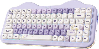 YUNZII C75 Cute 75% Wireless Mechanical Keyboard (Purple, Candy Switch) | Creamy Cake Keyboard, BT5.0/2.4G/USB-C, Hot-Swap, NKRO, PBT MOA Keycaps,5500mAh RGB Gasket Mount for Mac/Win/Gaming/Office