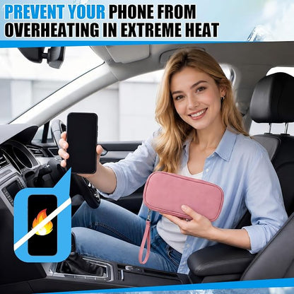 Phone Cooler Bag for Beach, Portable Phone Cooling Pouch with 2 Reusable Ice Packs, Keeps Cool in Extreme Heat for Car Pool Hiking, Extends Battery Life, Fits All Smartphones(Pink,Fabric)