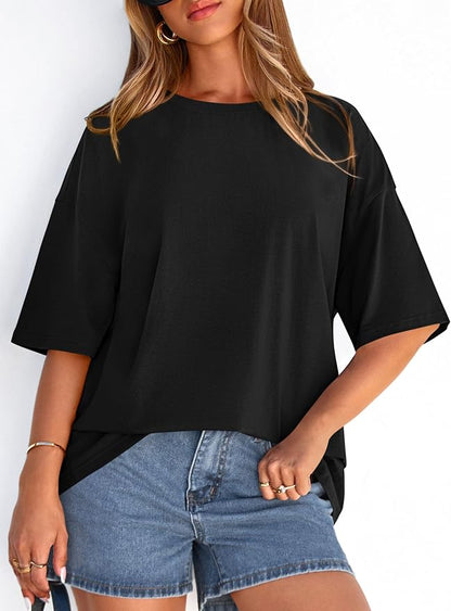PRETTYGARDEN Womens 2026 Spring Going Out Tops Casual Short Sleeve Crewneck Loose Fit Basic Oversized T Shirts Summer Outfits