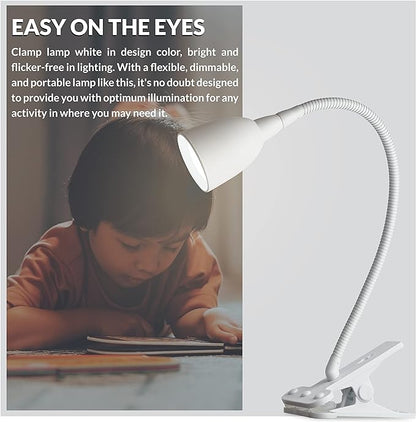 Newhouse Lighting NHCLP-OL-WH Olivia LED Clamp Light Desk Lamp with Flexible Gooseneck, 3 Brightness Levels & 3 Color Modes, White