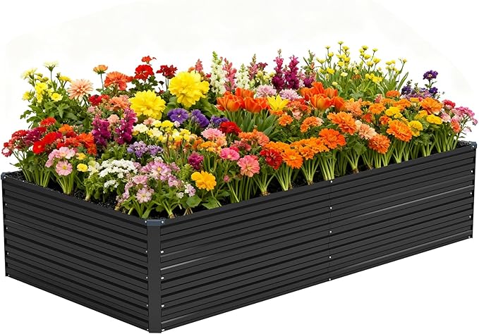 Vengarus 8x4x2FT Galvanized Raised Garden Bed Kit, Large Rectangle Elevated Planter for Vegetables, Flowers, Herbs and Succulents - 479 Gallon Capacity,Black
