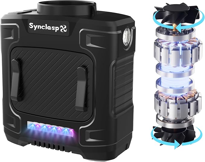 Waist Fan, Dual Motor Belt Fan, 12000mAh Rechargeable Cooler, 75ft/s Turbo Airflow, 17000RPM 5-Speed, Up to 24H Runtime, LED SOS & Red-Blue Warning Light for Jobsite, Farm, Delivery