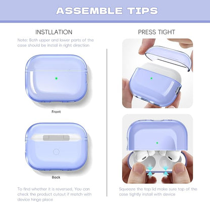 for Airpods Pro 2nd/1st Generation Case Cover, Compatible with Airpods Pro Case 2nd Gen USB C Charging Port, Clear Soft Transparent Military Grade Shockproof Case, Clear Purple