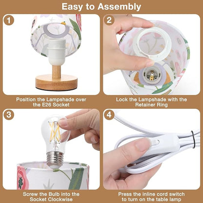 Fenmzee Small Table Lamps (Floral White Shade, 9" Inline Control) | 3000K LED Blub Included | 680 Lumens | Easy Assembly | Minimalist Design | E26 | for Kitchen | for Kids Room