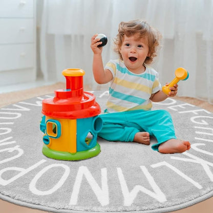 Topotdor Round Kids Play Rug Alphabet Nursery Area Rug Extra Large Soft Crawling Play Mat for Children Toddlers Bedroom (40 inch, Grey)