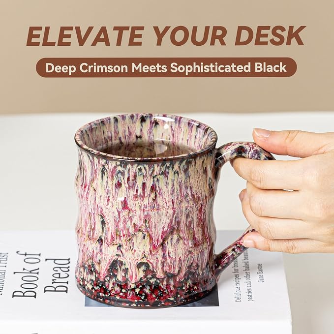 Unique Reactive Glaze Ceramic Coffee Mug - 15 oz Large Coffee Cup with Ergonomic Handle, Handmade Lava Red Ceramic Mug for Office & Home, Great Birthday Gift for Women, Men & Friends, Microwave Safe