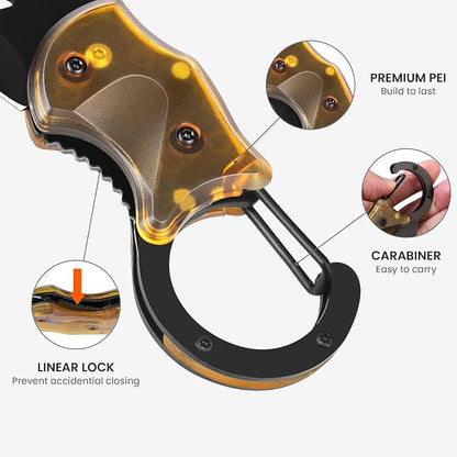 FUNBRO Small Pocket Knife, Cool Box Cutter with 1.34 Inch Sharp Blade | Edc Knives Tool (Amber)