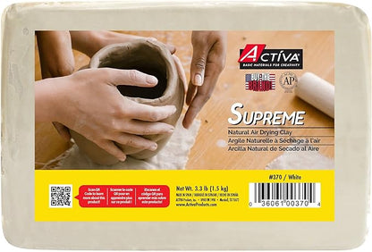 Activa Supreme Clay, White, Premium Natural Air Dry Clay, 3.3lb (1.5kg) | Ultra-Fine & Exceptional Plasticity for Studio, Classroom & Hobby Use