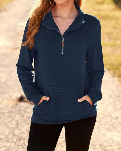 BTFBM Women Fashion Quilted Pattern Lightweight Zipper Long Sleeve Plain Casual Ladies Sweatshirts Pullovers Shirts Tops