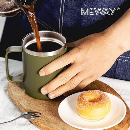MEWAY 12oz Coffee Mug With Handle 4 Pack Bulk,Stainless Steel Insulated Travel Tumblers With Sliding Lid,Double Wall Vacuum Camping Cup for Hot & Cold Drinks Tea (Multicolor,Set of 4)