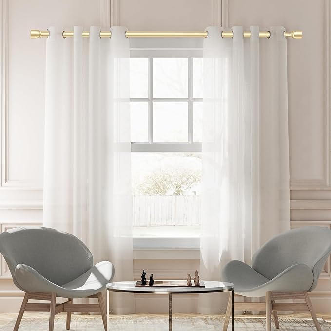 1” Diameter Gold Curtain Rod Itself is 30-60 inch 2 Pack, Fit 30 to 56 Windows with Heavy Duty Adjustable Telescopic Rod，Splicing Metal Extra Long Curtain Rod for Windows Sliding Glass Door