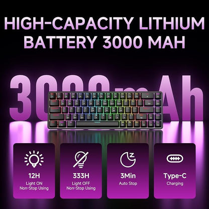 DIERYA DK68 60% Wireless Mechanical Gaming Keyboard, 3-Mode, Bluetooth 5.0/2.4G/USB-C, RGB Backlit, 68-Key Compact Mini for Windows, Mac, Linux - Linear Red Switch - Black