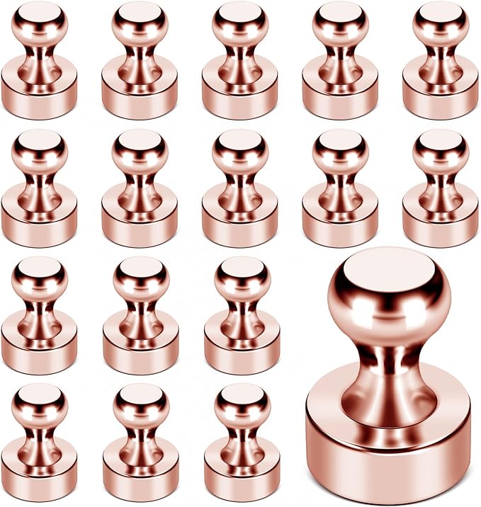 LOVIMAG Fridge Magnets 18Pcs for Refrigerator Whiteboard, Rose Gold | Small Strong Neodymium Metal Cute Push Pin for Classroom, Kitchen, Accessories Decorative, Office, Calendar