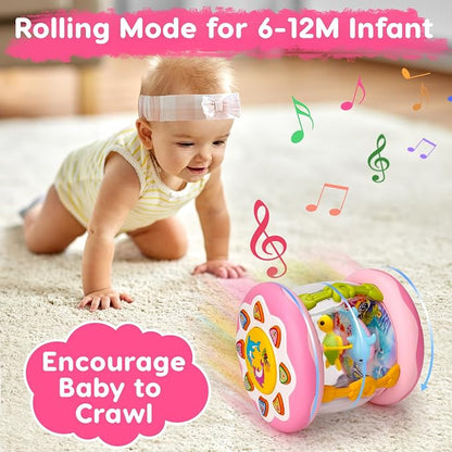 Baby Girl Toys Ocean Projector Rotating Musical Light Up Tummy Time Toy Infant Aquarium Crawling Toys Babies Girls First Birthday Newborn Shower Gifts