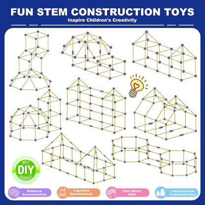 Glow in The Dark Fort Building Kit for Kids, 140 Pcs STEM Construction Toys for DIY Castles Tunnels Play Tent, Ultimate Creative Set, Christmas Birthday Gifts for 4-12 Years Old Boys and Girls