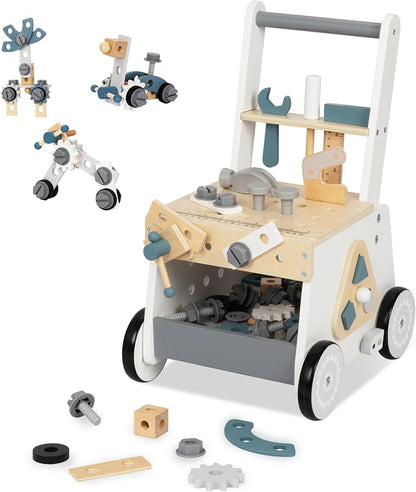 Wooden Baby Push Walker for Toddlers - Multifunctional Montessori Tool Bench Baby Walking Toy with Educational Activities, Ideal for Boys and Girls Aged 3 Years