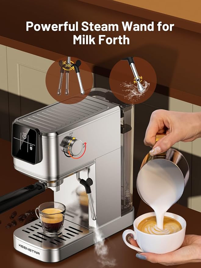 KEENSTAR 20Bar Espresso Machine, Hot & Iced Expresso Coffee Machines | Stainless Steel, Rapid Cold Brew, Touch Screen, Milk Frother Steam Wand, for Latte and Cappuccino