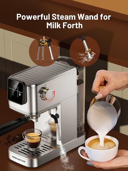 KEENSTAR 20Bar Espresso Machine, Hot & Iced Expresso Coffee Machines | Stainless Steel, Rapid Cold Brew, Touch Screen, Milk Frother Steam Wand, for Latte and Cappuccino