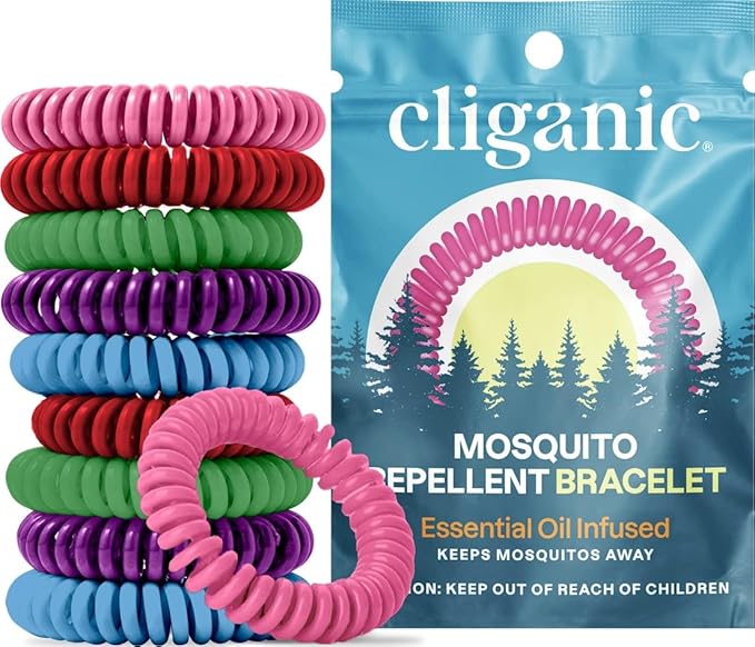 Cliganic 10 Pack Mosquito Repellent Bracelets for Adults & Kids (Rainbow Colors) - Natural DEET-Free Bands, Individually Wrapped