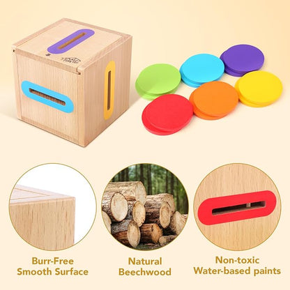 Montessori Toys for 1 2 3 Year Old: Fine Motor Wooden Color Sorting Sensory Toy for Toddlers 1-3 Year Old, Object Permanence Wooden Learning Matching Game, Baby Boys Girls Gifts 12-18 Month Old