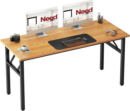 Need Office Computer Desk 54.3 Inch Sturdy Folding Laptop Table Teak | Black Frame Writing Gaming Work Table/Foldable Home Office Desk/Sewing Table, No Assembly Required