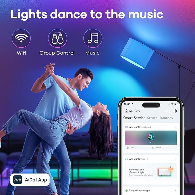 Linkind Matter Smart Light Bulb, WiFi Smart Bulbs, Work with Apple Home, Siri, Alexa, Google, SmartThings, AiDot, RGBTW Color Changing Bulbs Mood Lighting, Music Sync, A19 E26 60W, 2.4Ghz WiFi 6 Pack