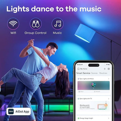 Linkind Matter Smart Light Bulb, WiFi Smart Bulbs, Work with Apple Home, Siri, Alexa, Google, SmartThings, AiDot, RGBTW Color Changing Bulbs Mood Lighting, Music Sync, A19 E26 60W, 2.4Ghz WiFi 6 Pack