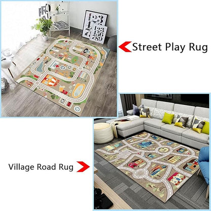 Kid Rug Carpet Playmat for Toy Cars and Train，Play Area Rug with Rubber Backing，Fun Throw Rug，Ideal Gift for Children Baby Bedroom Play Room(80×160cm/32×63in)