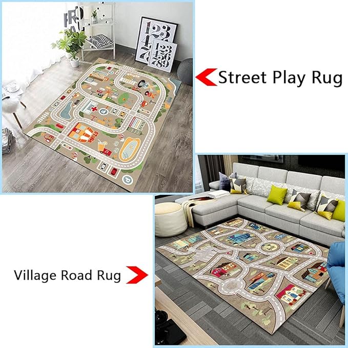 Kid Rug Carpet Playmat for Toy Cars and Train，Play Area Rug with Rubber Backing，Fun Throw Rug，Ideal Gift for Children Baby Bedroom Play Room(140×200cm/55×79in)