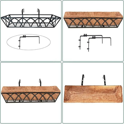 30 Inch Window Deck with Coco Liner Set of 2, 30" Window Boxes Horse Trough with Coconut Coir Liner,Metal Hanging Flower Planter Window Basket Deck Railing Planter Boxes for Outdoor Indoor Lawn