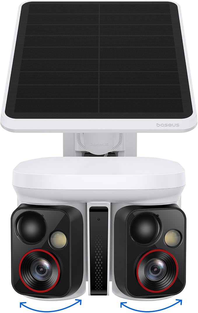 Baseus X1 Pro Dual-Tracking Solar Security Camera Outdoor Wireless, Dual 3K AI Cameras, 300° Pan, Color Night Vision, 8× Zoom, Local Storage up to 512GB, IP65, No Subscription
